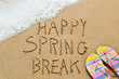 text happy spring break in the sand