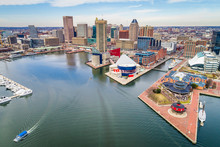 Aerial View Of The Inner Harbor In Baltimore, Maryland.