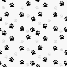 Paw Print Seamless. Traces Of Cat Textile Pattern. Vector Seamless