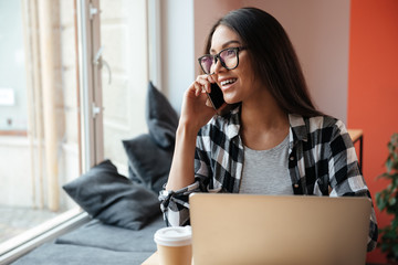 Sticker - Amazing young caucasian woman talking by phone