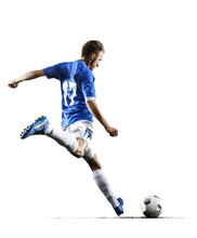 Professional Football Soccer Player In Action Isolated White Background