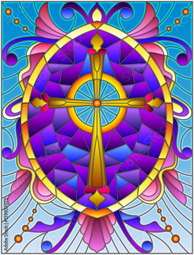 ilustracja-w-witrazu-stylu-z-zoltym-krzyzem-na-purpurowym-tle-z