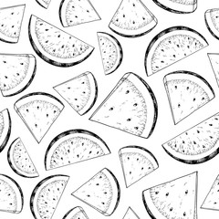 Wall Mural - Watermelon slice vector seamless pattern. Isolated hand drawn be