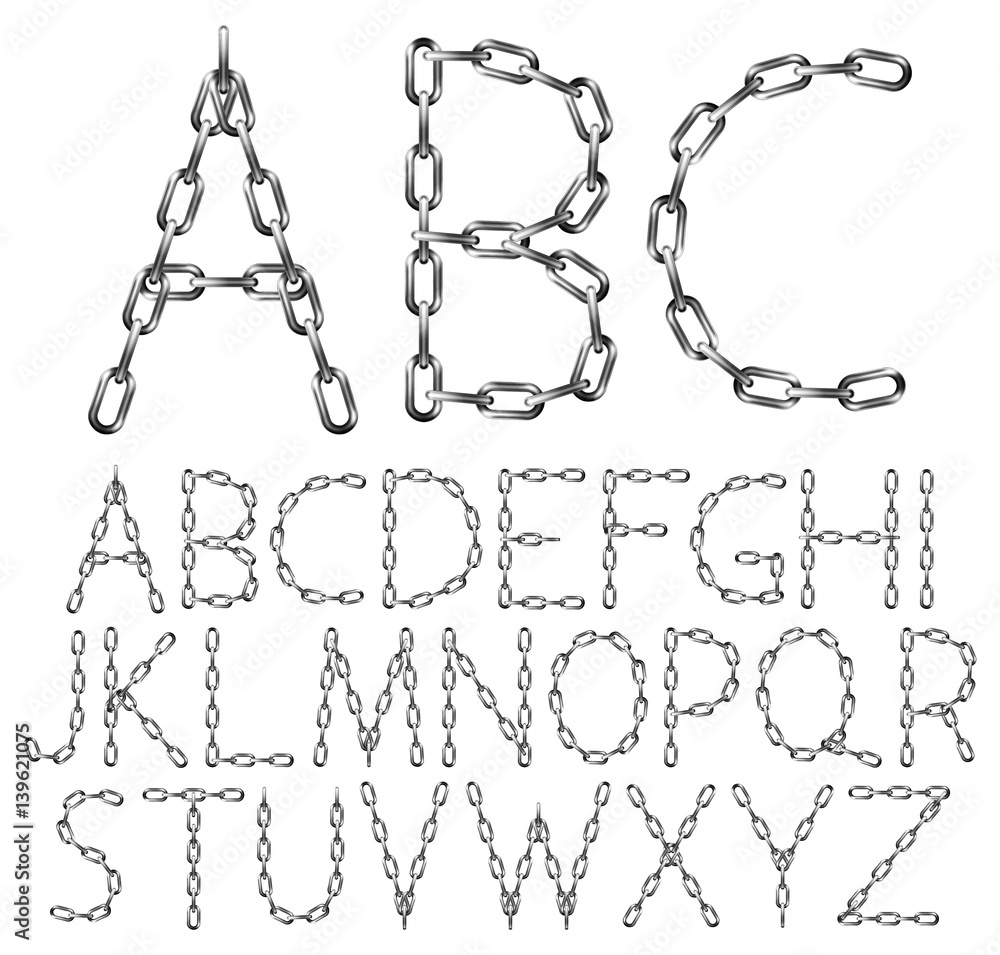 Chain Letteres Vector alphabet letters made from metal chain, isolated on white. Stock ...