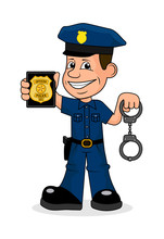 Cheerful Police Officer Vector Illustration.