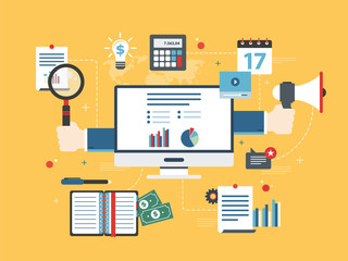 Wall Mural - flat design vector illustration concept of financial investment, analytics with growth report.