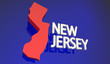 New Jersey NJ Red State Map Word Name 3d Illustration