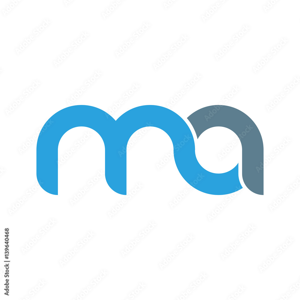 Initial letter ma modern linked circle round lowercase logo blue gray - obrazy, fototapety, plakaty 