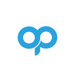 Initial letter op modern linked circle round lowercase logo blue