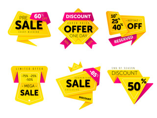 Canvas Print - Special offer sale tag discount symbol retail sticker sign price set isolated on white background, modern graphic style vector illustration. Big sale with wow offer badge set