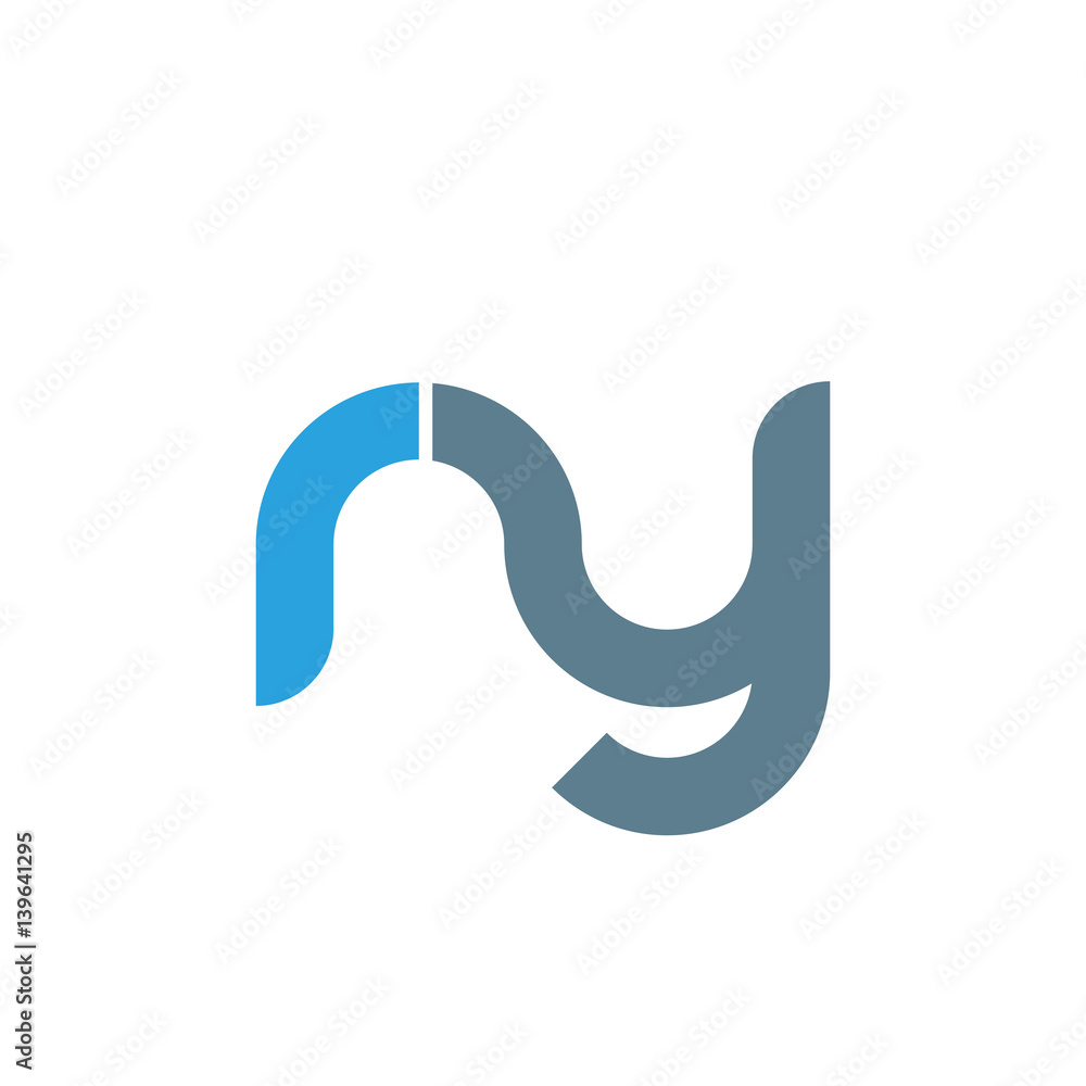 Initial letter ry modern linked circle round lowercase logo blue gray ...