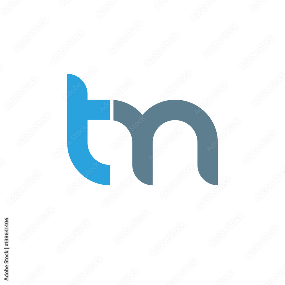 Initial letter tm modern linked circle round lowercase logo blue gray ...