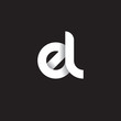 Initial lowercase letter el, linked circle rounded logo with shadow gradient, white color on black background