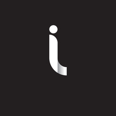 Initial lowercase letter il, linked circle rounded logo with shadow gradient, white color on black background