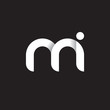 Initial lowercase letter mi, linked circle rounded logo with shadow gradient, white color on black background