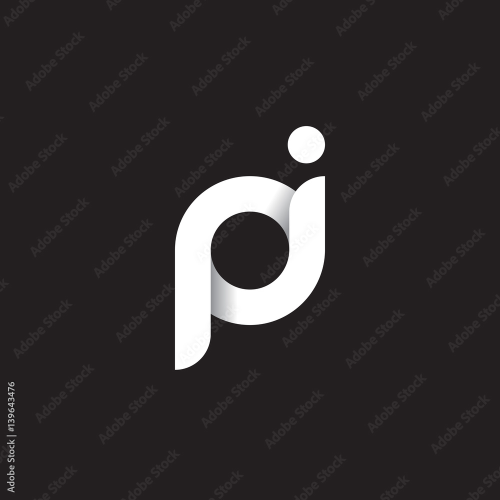 Initial lowercase letter pi, linked circle rounded logo with shadow gradient, white color on black background - obrazy, fototapety, plakaty 