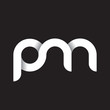 Initial lowercase letter pm, linked circle rounded logo with shadow gradient, white color on black background