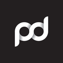 Initial Lowercase Letter Pd, Linked Circle Rounded Logo With Shadow Gradient, White Color On Black Background