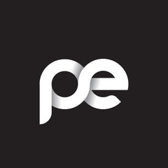 Wall Mural - Initial lowercase letter pe, linked circle rounded logo with shadow gradient, white color on black background