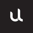 Initial lowercase letter ul, linked circle rounded logo with shadow gradient, white color on black background

