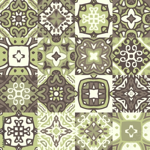 Naklejka dekoracyjna Vintage ceramic tiles. Seamless vector patchwork pattern with ornamental motifs.