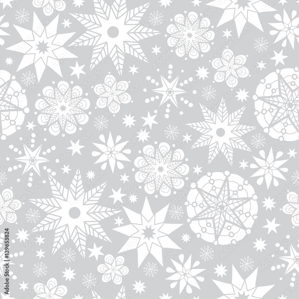 Vector Silver Grey and White Abstract Doodle Stars Seamless Pattern ...