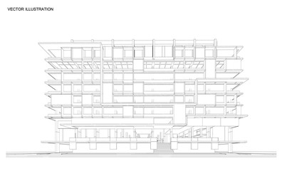 Perspective 3d Wireframe of building