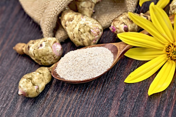 Poster - Flour of Jerusalem artichoke in spoon with vegetable on board