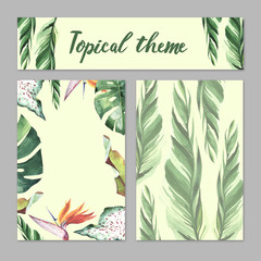 Tropical Hawaii leaves palm tree theme in a watercolor style isolated.