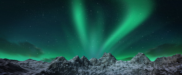 Wall Mural - aurora borealis above snowy islands