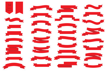 Wall Mural - set of 34 ribbons in flat style. vector red banner ribbons isolated on white background. eps10