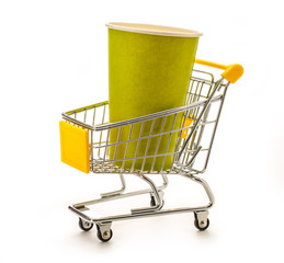 Canvas Print - Green paper cups in pushcart