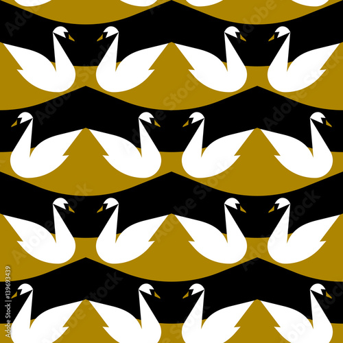 Cotton fabric Seamless vector background with noble white swan