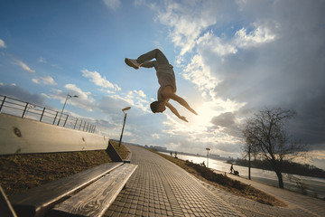 Young man doing parkour outdoor