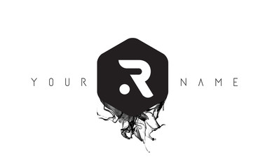 Wall Mural - r letter logo design with black ink spill