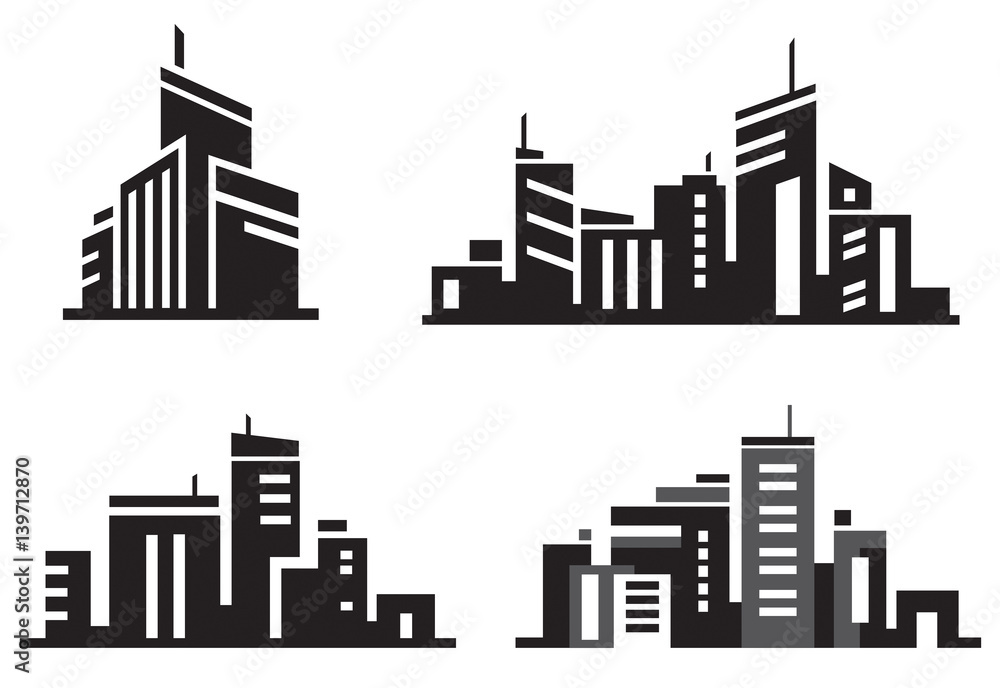Vector city buildings silhouette icons. Stock Vector | Adobe Stock