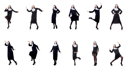 Wall Mural - Pretty nun isolated on white