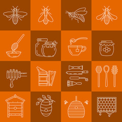 Wall Mural - Linear beekeeping icons.