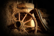wheel, barrel and hay
