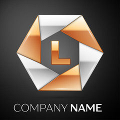 Letter L vector logo symbol in the colorful hexagon on black background. Vector template for your design