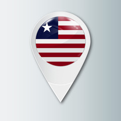 Sticker - Pointer with the national flag of Liberia in the ball with reflection. Tag to indicate the location. Realistic vector illustration.