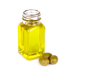 Canvas Print - Olive oil and olives on white background