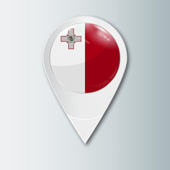 Sticker - Pointer with the national flag of Malta in the ball with reflection. Tag to indicate the location. Realistic vector illustration.