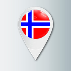 Sticker - Pointer with the national flag of Norway in the ball with reflection. Tag to indicate the location. Realistic vector illustration.