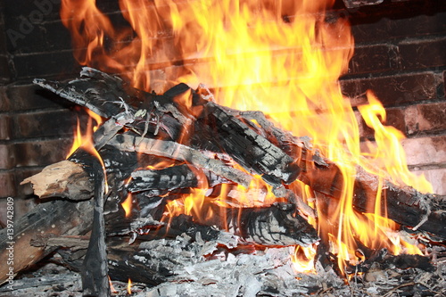 Fire In Old Stone Fireplace Buy This Stock Photo And Explore