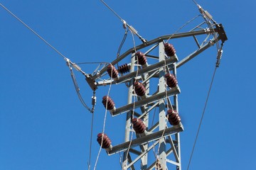 Wall Mural - Distribution of electrical energy. Columns high voltage power lines. Production of energy.