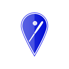 blue map pointer with baseball ball. vector illustration