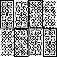 Wall Mural - Celtic style endless knot rectangle symbols in white and black seamless tile inspired by Irish St Patrick's Day, and Irish and Scottish carving art