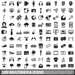 Wall Mural - 100 multimedia icons set in simple style 