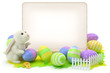 Easter eggs, bunny and blank card